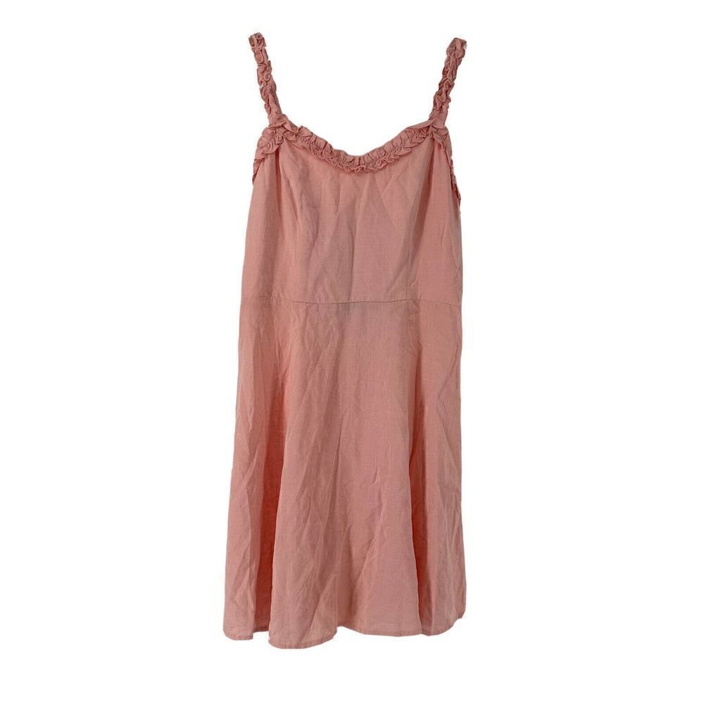 BooHoo Dress Pink Ruffle Sun Dress Smocked Womens Size 8 Knee Length Preppy NEW
